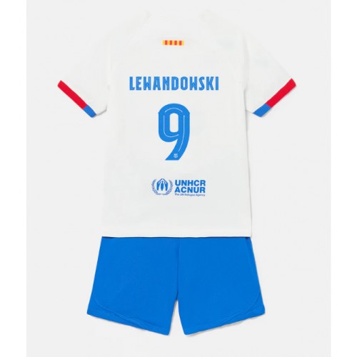 Barcelona Robert Lewandowski #9 Bortedraktsett Barn 2023-24 Korte ermer (+ Korte bukser)
