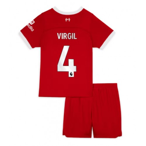 Liverpool Virgil van Dijk #4 Hjemmedraktsett Barn 2023-24 Korte ermer (+ Korte bukser)