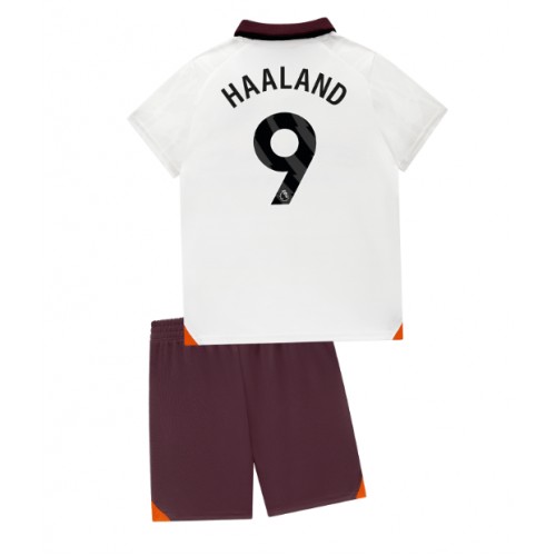 Manchester City Erling Haaland #9 Bortedraktsett Barn 2023-24 Korte ermer (+ Korte bukser)