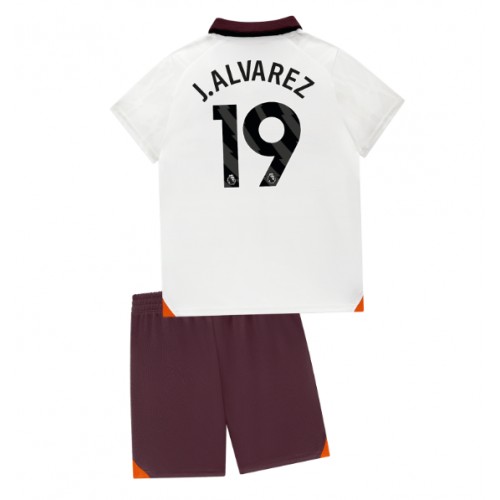 Manchester City Julian Alvarez #19 Bortedraktsett Barn 2023-24 Korte ermer (+ Korte bukser)