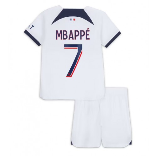 Paris Saint-Germain Kylian Mbappe #7 Bortedraktsett Barn 2023-24 Korte ermer (+ Korte bukser)