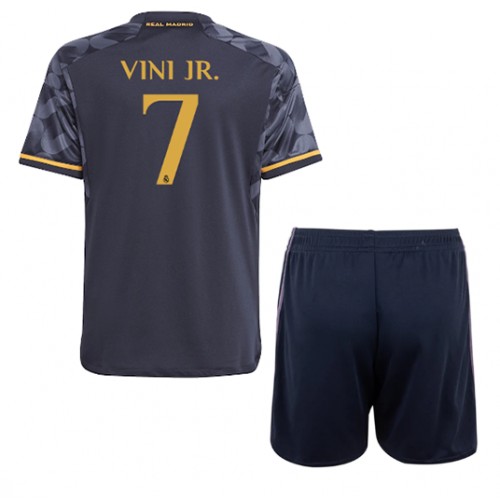 Real Madrid Vinicius Junior #7 Bortedraktsett Barn 2023-24 Korte ermer (+ Korte bukser)